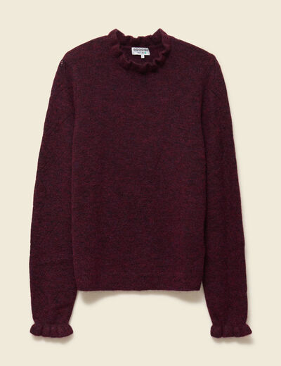 Pull col montant manches longues bordeaux femme