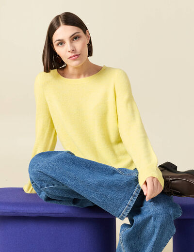 Pull col bateau manches longues jaune clair femme