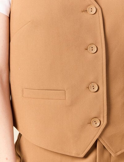Gilet ajust&eacute; sans manches doubl&eacute; beige femme