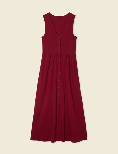 Robe longue droite boutons rouge femme
