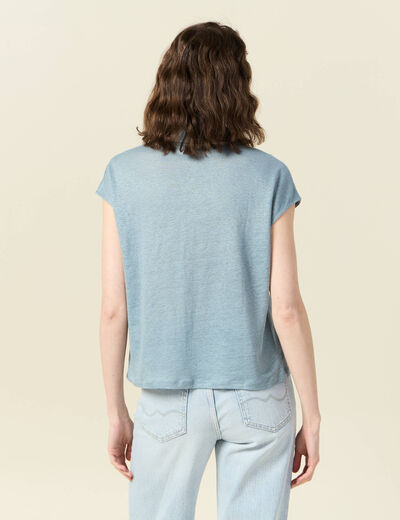Polo en lin manches courtes bleu gris femme