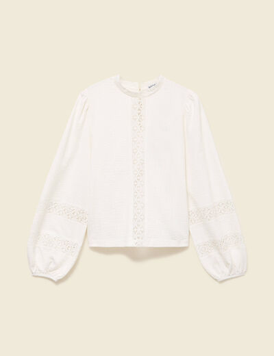 Blouse droite courte manches longues ecru femme