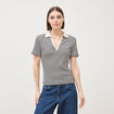 Polo ray&eacute; en coton manches courtes ecru femme