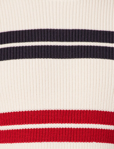 Pull fin ray&eacute; col rond manches longues ecru homme