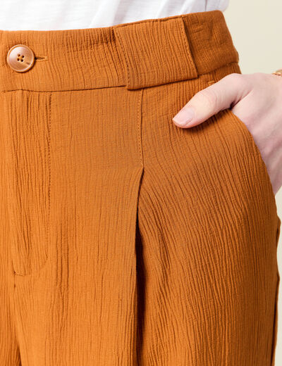 Pantalon large fluide marron femme