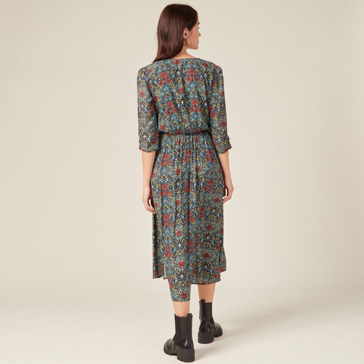Robe longue évasée noir femme