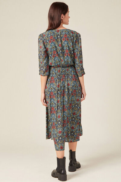 Robe longue évasée noir femme