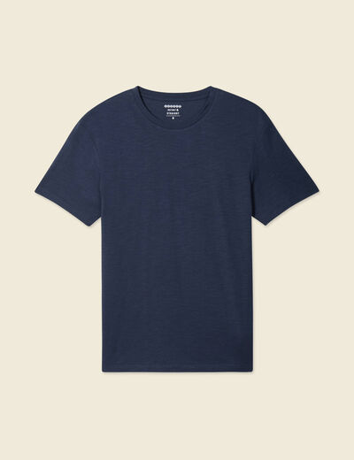 T-shirt ajust&eacute; col rond manches courtes bleu marine homme