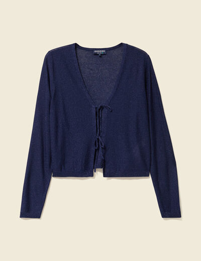 Gilet droit court manches longues bleu marine femme