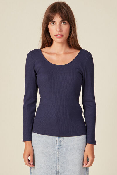 T-shirt manches longues bleu marine femme