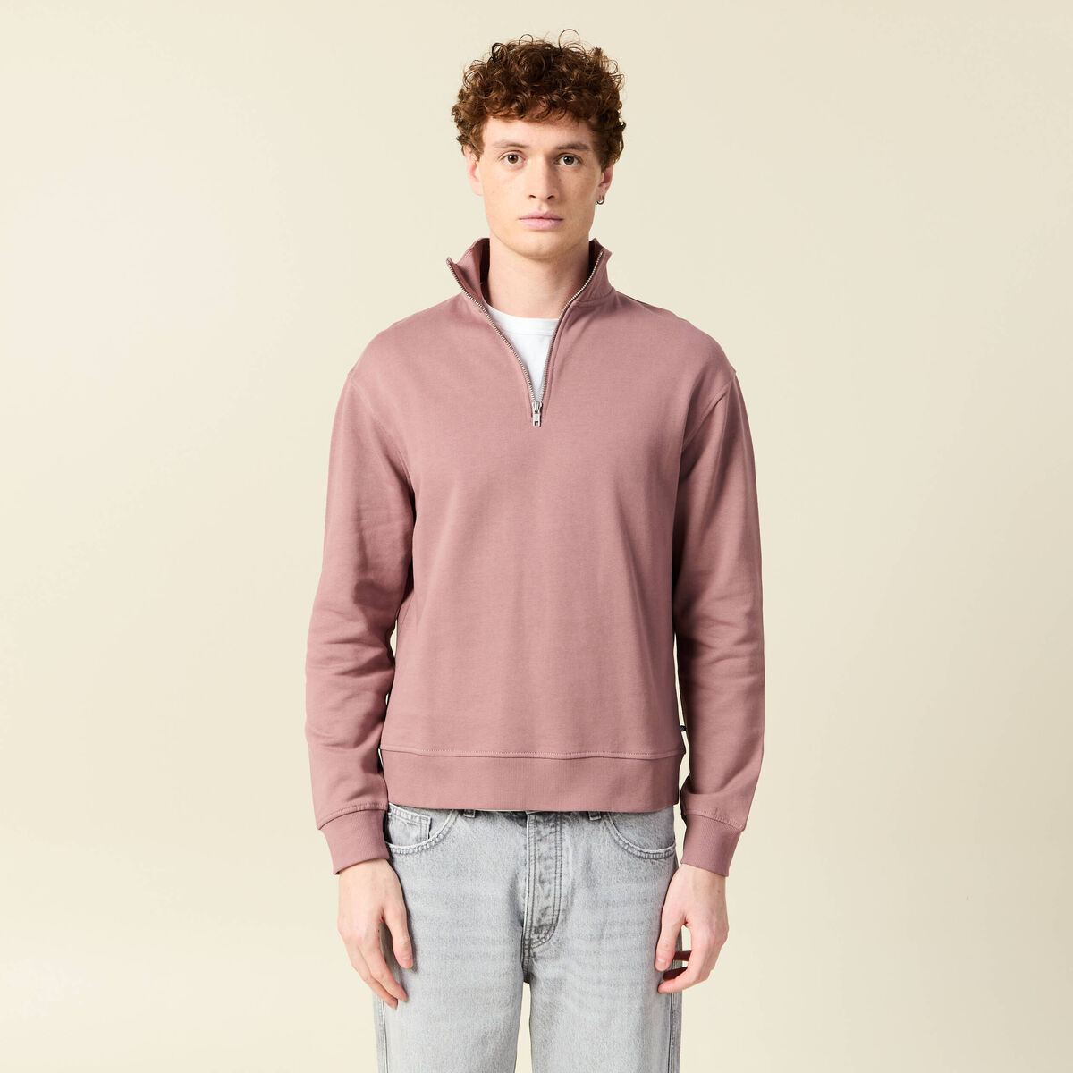 Sweat manches longues en coton vieux rose homme
