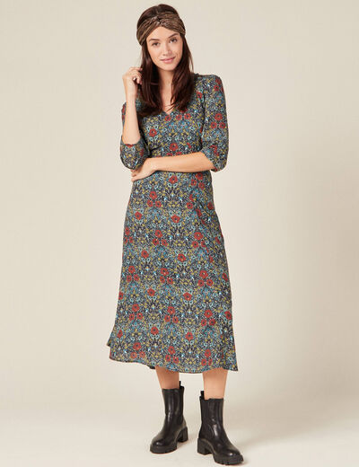 Robe longue évasée noir femme