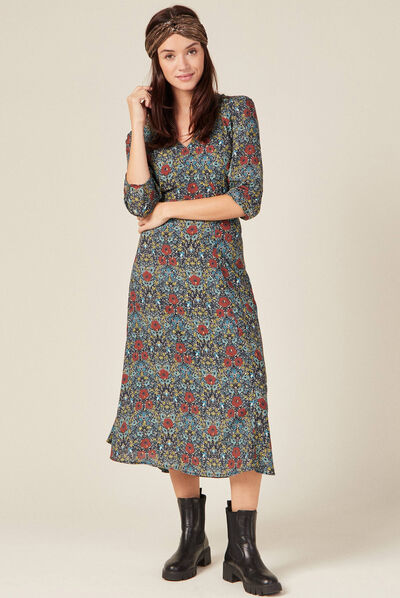 Robe longue évasée noir femme