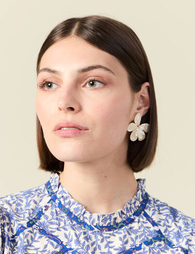 Boucles d'oreilles clous ecru femme