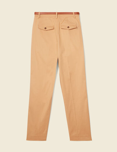 Pantalon large ceinture pinces marron clair femme