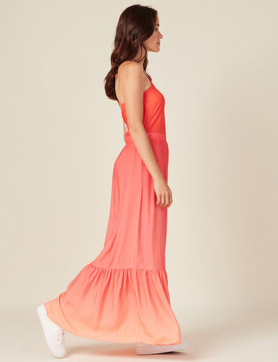 Robe longue droite à bretelles orange foncé femme
