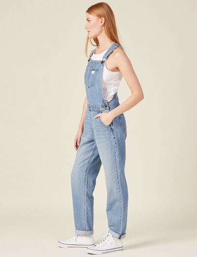 Salopette droite en jean denim used femme