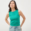 D&eacute;bardeur ajust&eacute; col rond en coton vert femme