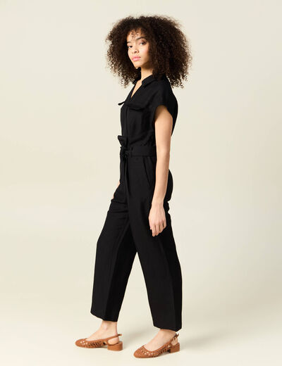 Combinaison pantalon ceinturée noir femme