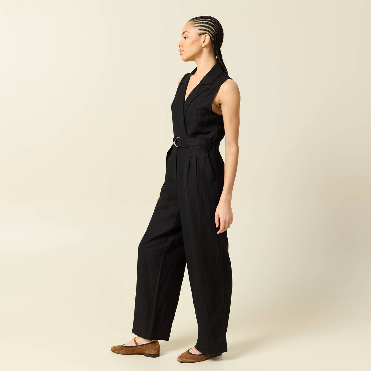 Combinaison salopette sans manches noir femme