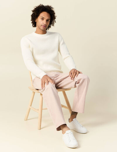 Pull manches longues col rond ecru homme