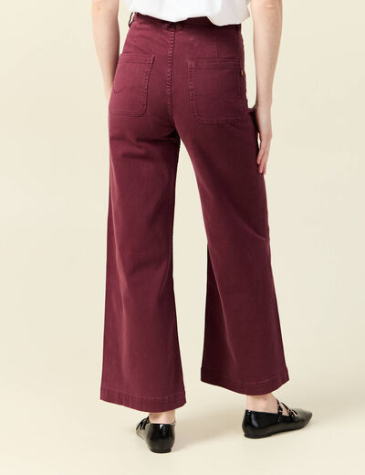 Pantalon large taille haute en jeans bordeaux femme
