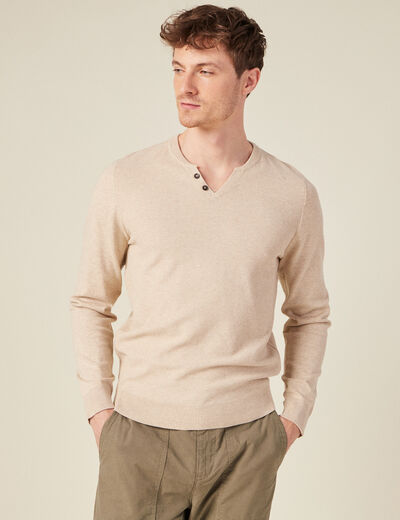 Pull manches longues beige homme