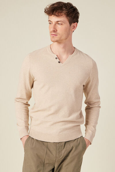 Pull manches longues beige homme