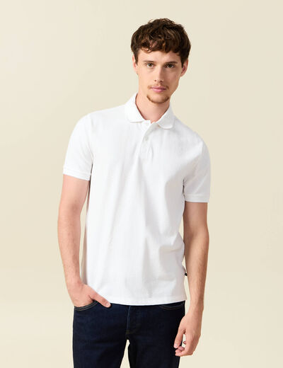 Polo cintr&eacute; en coton manches courtes blanc homme