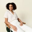 T-shirt manches courtes brodé blanc femme