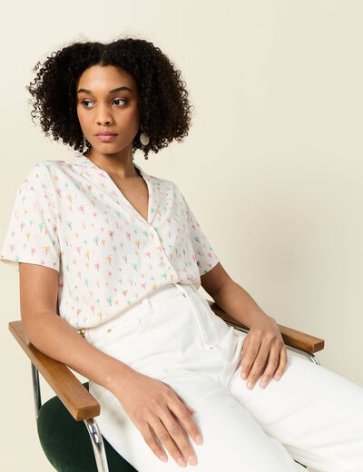 T-shirt manches courtes brodé blanc femme