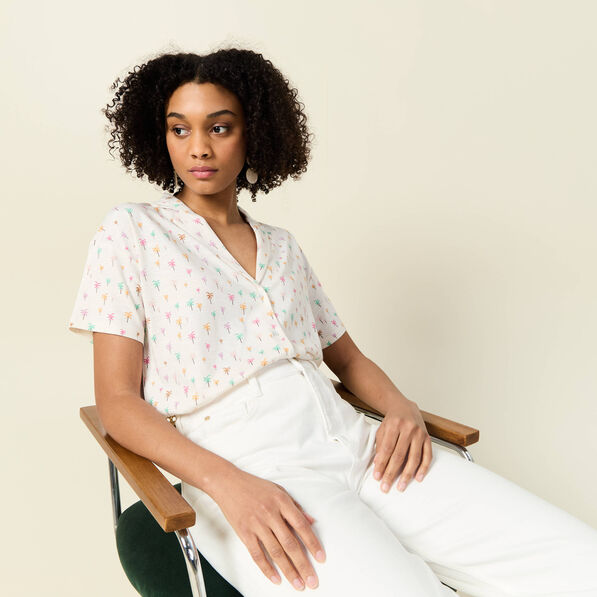 T-shirt manches courtes brodé blanc femme
