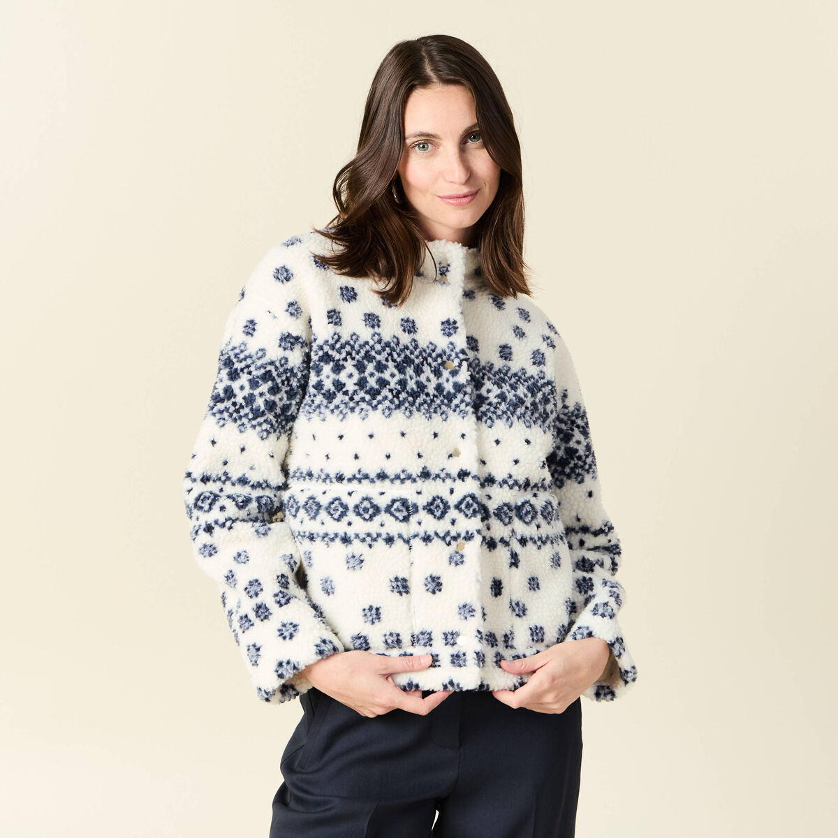 Gilet manches longues sherpa ecru femme