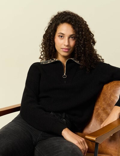 Pull col camionneur manches longues noir femme