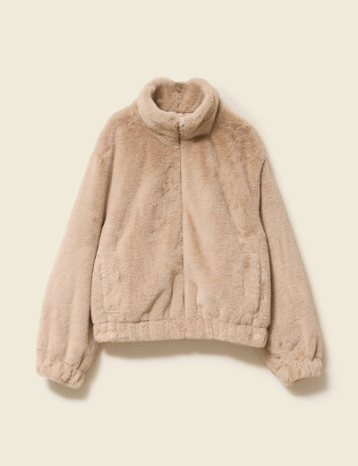 Veste droite courte col montant beige femme