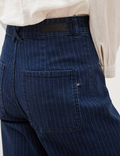 Jeans large cropped taille haute ray&eacute; denim brut femme
