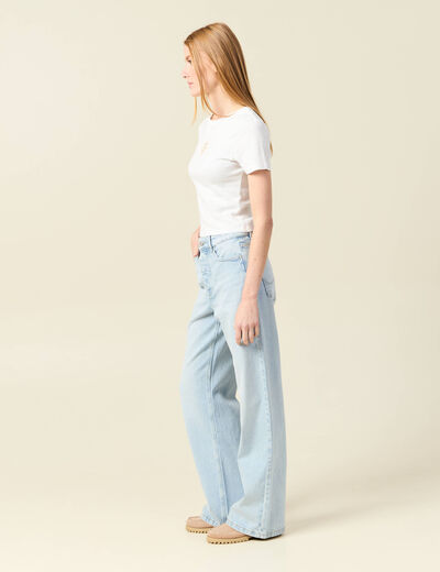 T-shirt ajust&eacute; cropped col rond ivoire femme