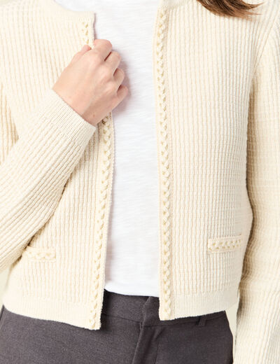 Gilet manches longues creme femme