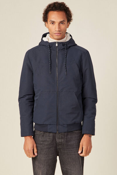 Parka droite à capuche doublée bleu marine homme