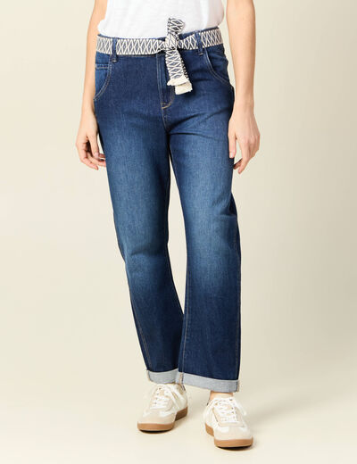 Jeans boyfriend ceinturé denim brut femme
