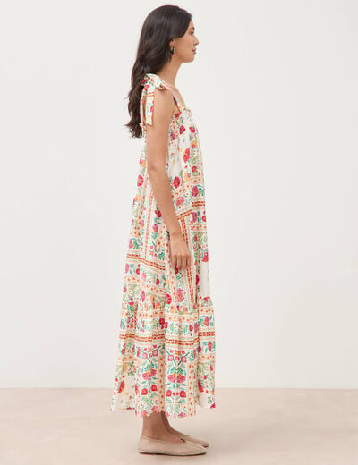 Robe bretelles col carr&eacute; fluide blanc femme