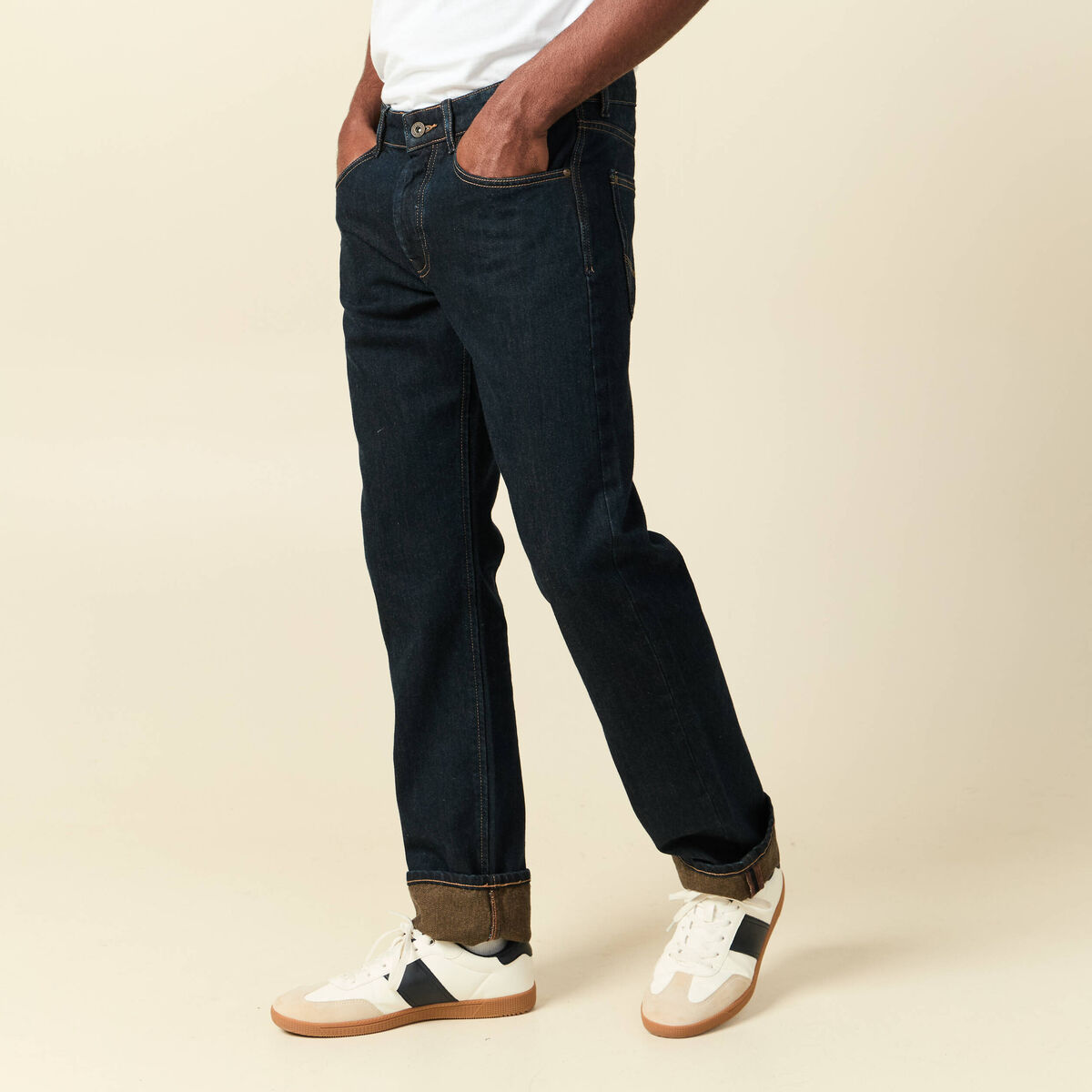 Jeans regular longueur 34 en coton denim brut rinse homme