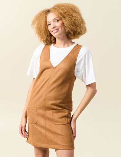 Robe manches tr&egrave;s courtes marron femme