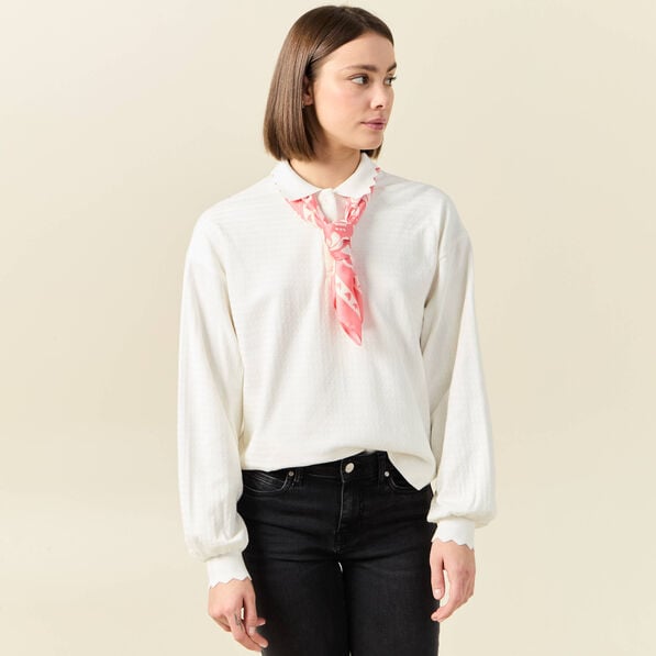 sweat manches longues col polo ecru femme Sweat manches longues col polo ecru femme