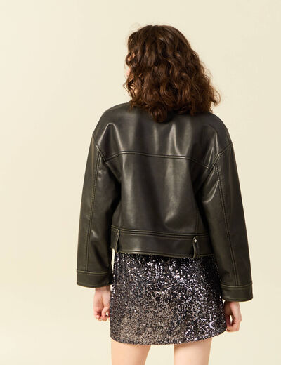 Blouson simili cuir marron femme