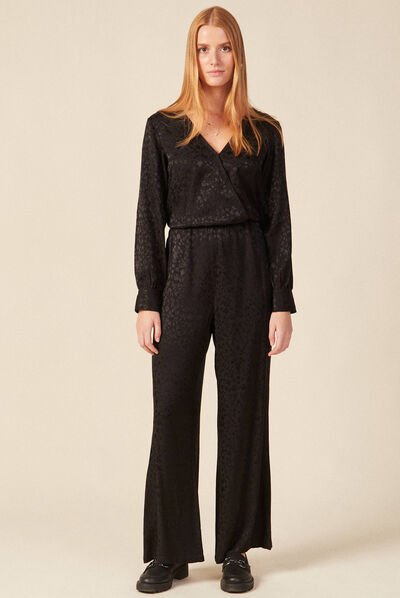 Combinaison pantalon satin noir femme