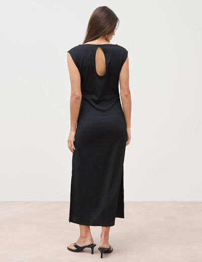 Robe longue cintr&eacute;e sans manches noir femme