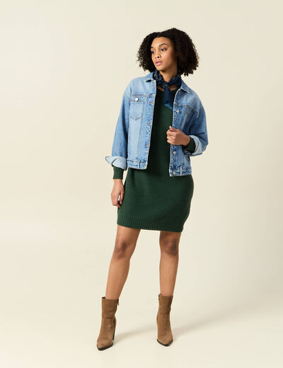 Robe pull droite col bateau vert foncé femme