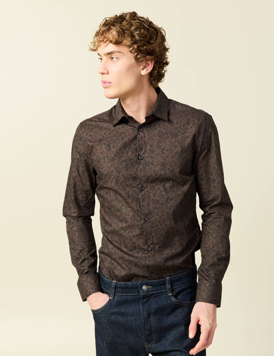 Chemise cintr&eacute;e manches longues en coton noir homme