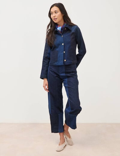 Veste droite en jeans manches longues denim stone femme
